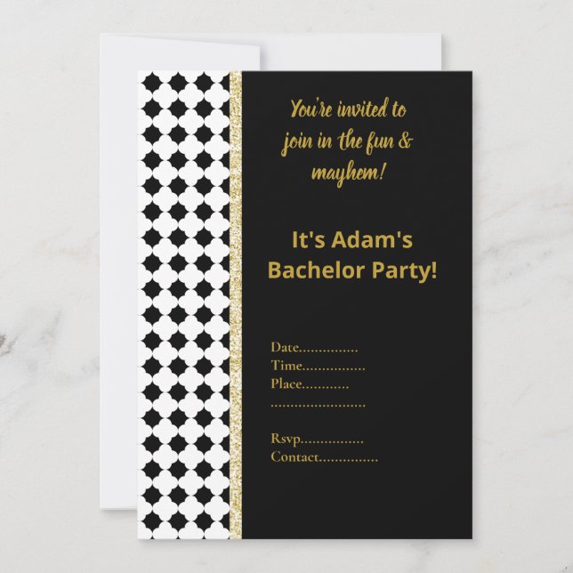 INVITATION DU PARTI BACHELOR GÉOMÉTRIQUE NOIR ET B (Devant)