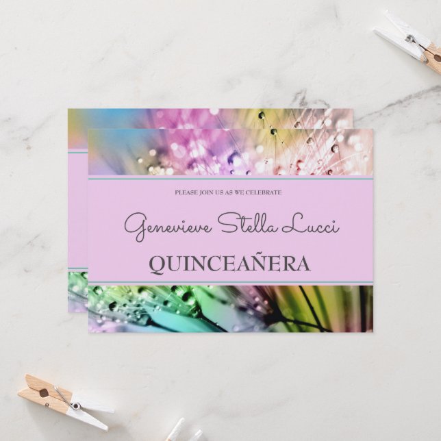 Invitation du parti Chic Sparkles Quinceañera (Devant/Arrière en situation)