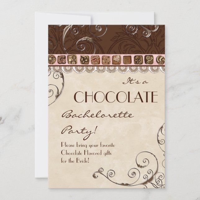Invitation du parti Chocolate Damask Swirl Batchel (Devant)