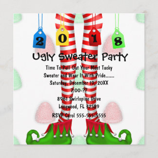 Invitation du Parti Cute 2018 Elf Stocking Ugly Sw