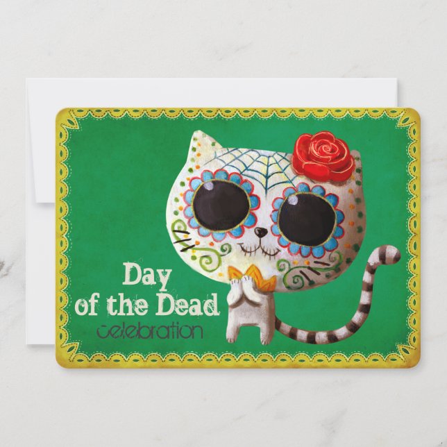 Invitation du Parti Cute White Cat Dia de Los Muer (Devant)