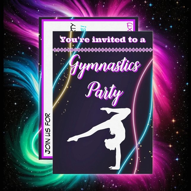 Invitation du parti de gymnastique de néon violet (Créateur téléchargé)