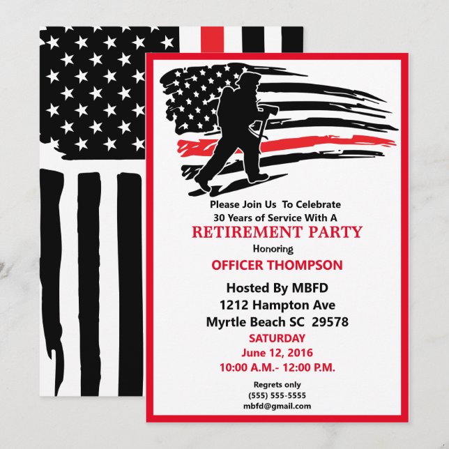 Invitation du parti de retraite des pompiers (Devant / Derrière)