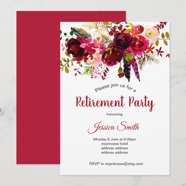 invitation du parti de retraite florale bohochique (Devant / Derrière)