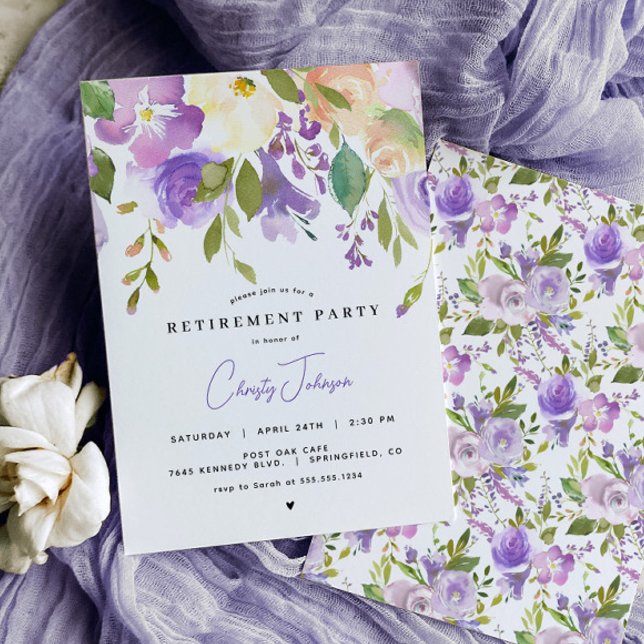 Invitation du parti de retraite florale Lavender (Créateur téléchargé)