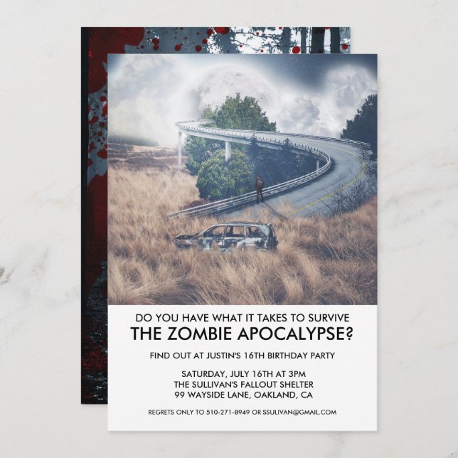 Invitation du parti de survie Zombie Apocalypse (Devant / Derrière)