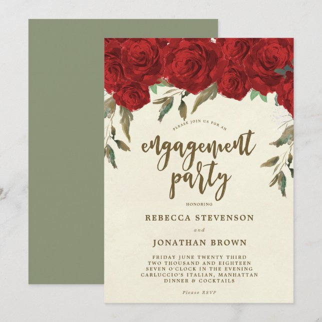 invitation du parti d'engagement floral roses roug (Devant / Derrière)