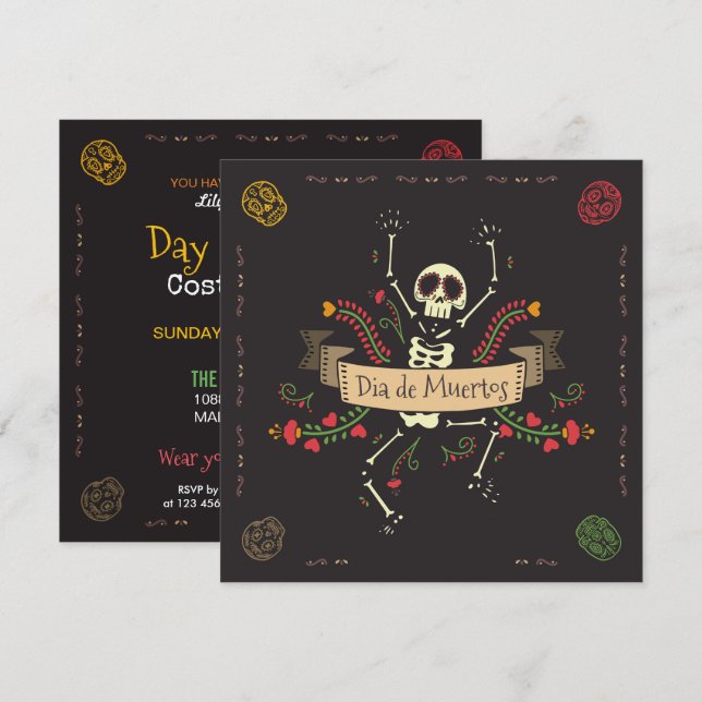 Invitation du parti Dia de los Muertos Halloween (Devant / Derrière)