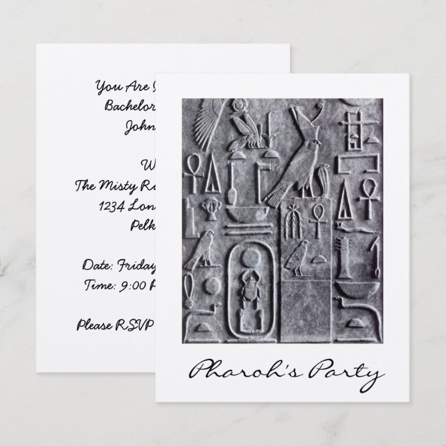 Invitation du parti égyptien Hiéroglyphes Pharoh (Devant / Derrière)