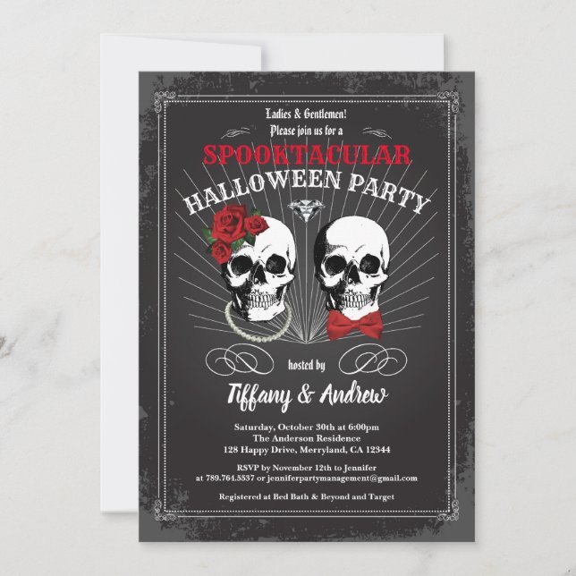 Invitation du parti halloween gothique. Noir rouge (Devant)
