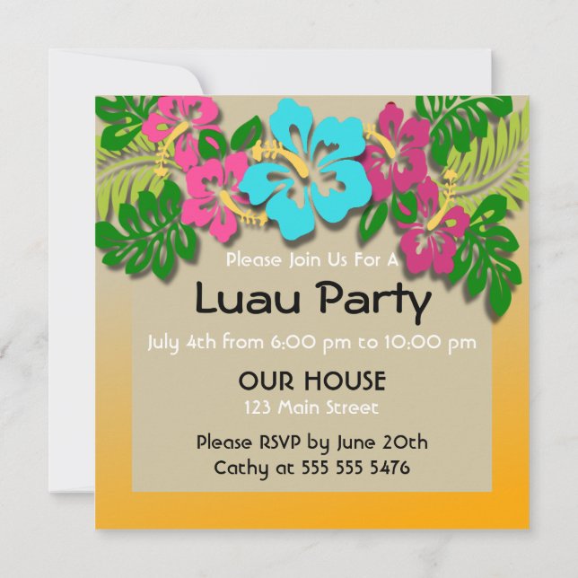 Invitation du parti Hawaiian Luau (Dos)