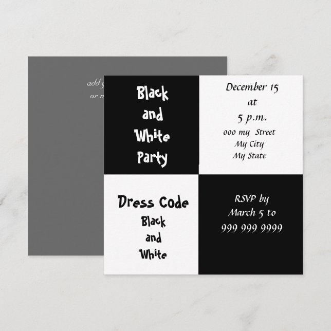 Invitation du parti noir et blanc (Devant / Derrière)