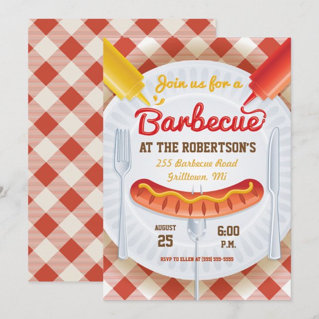 Invitation du parti Retro BBQ sur En vichy (Devant / Derrière)