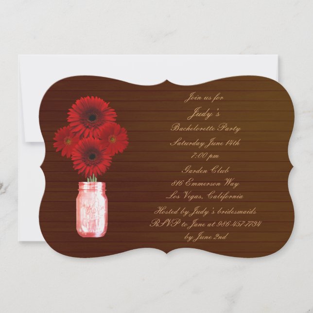 Invitation du parti Rustic Red Mason Jar Bachelore (Devant)