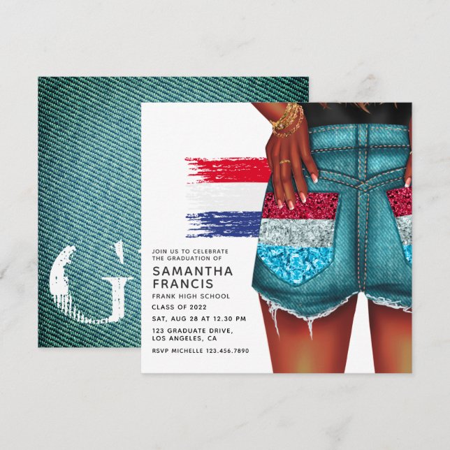 Invitation du Pays-Bas Denim Girl Graduation Party (Devant / Derrière)