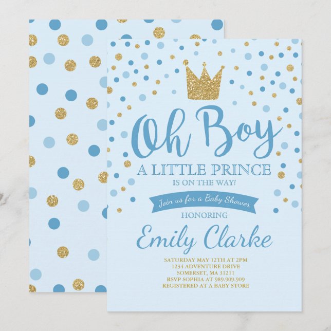 Invitation du Petit Prince Baby shower Douche roya (Devant / Derrière)