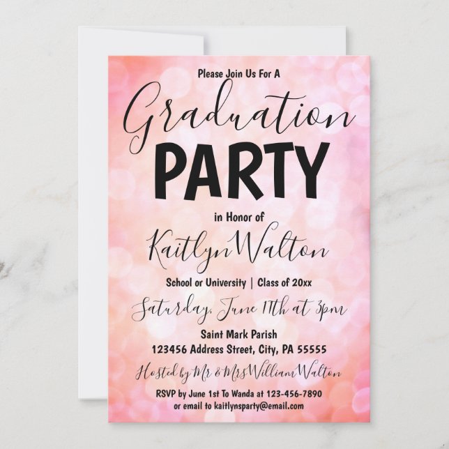 Invitation du Pink Bokeh Graduation Party (Devant)