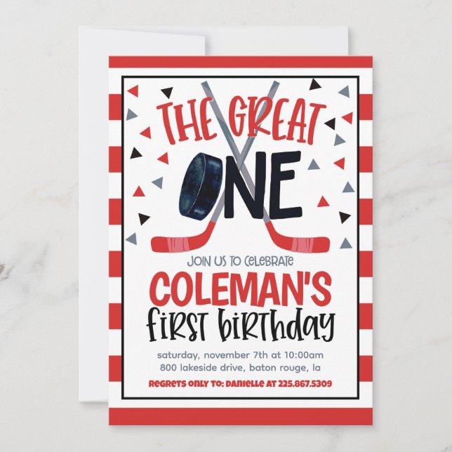 Invitation du premier anniversaire de hockey (Devant)