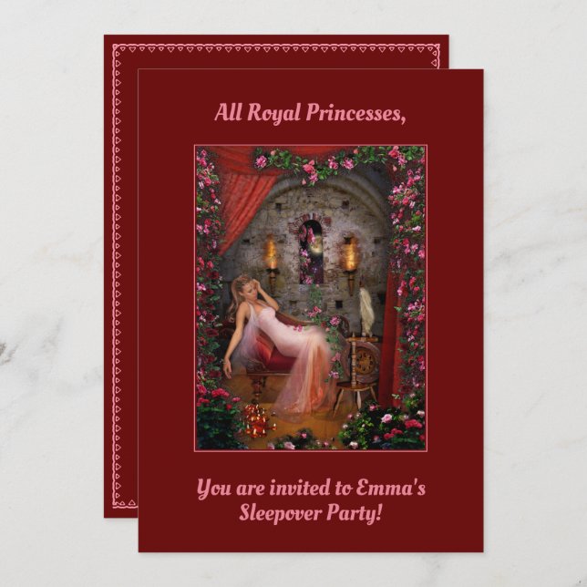 Invitation du Princess Sleepover Party (Devant / Derrière)
