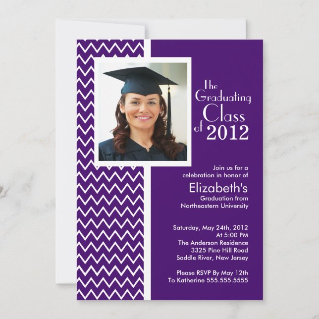 Invitation du Purple Chevron Photo Graduation Part (Devant)