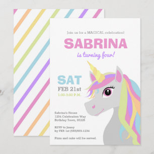 Invitation du Rainbow Unicorn Anniversaire de enfa