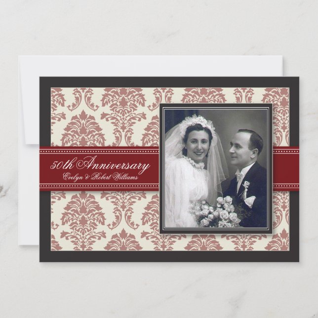 Invitation du Red Ribbon Damask Anniversary Party (Devant)