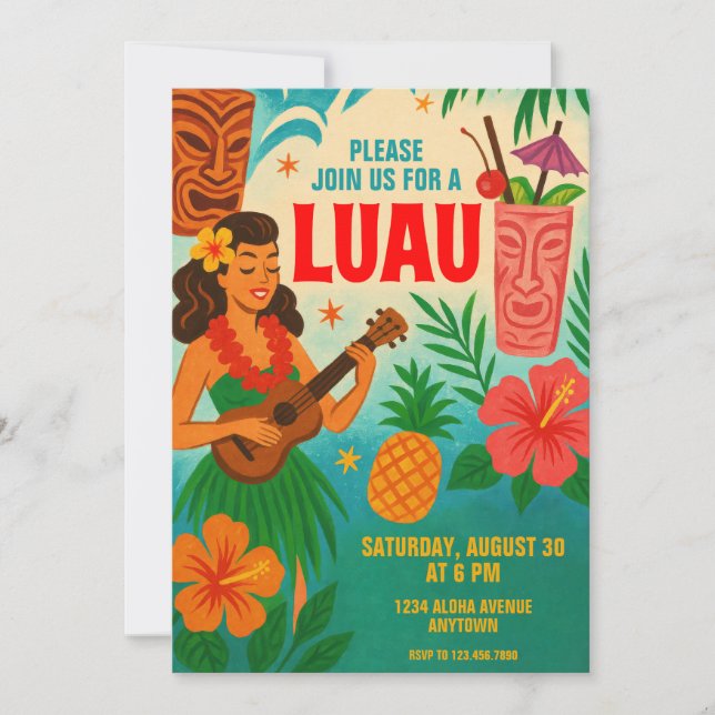 Invitation du Retro Hawaiian Luau Party (Devant)