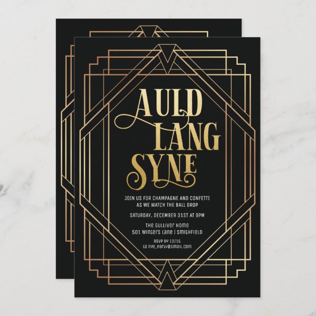 Invitation du réveillon Art Déco (Devant / Derrière)