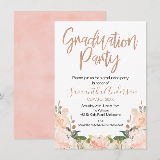 Invitation du rose Gold Graduation Party (Devant / Derrière)