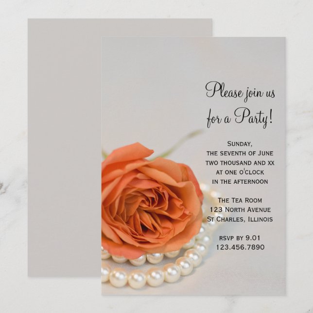 Invitation du Rose orange et des perles de la fête (Devant / Derrière)