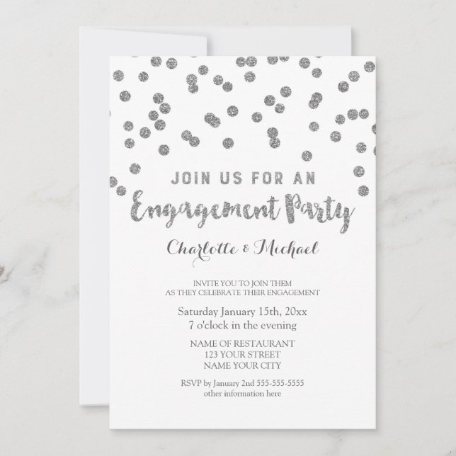 Invitation du Silver Confetti Engagement Party (Devant)