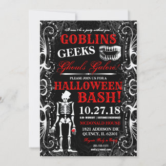 Invitation du Skeleton Party d'Halloween noir blan