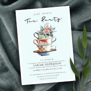 Invitation du Sky Blue Stacked Baby shower Tea Par