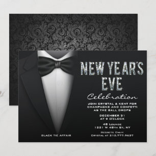Invitation du soir du Nouvel An Bling Tuxedo