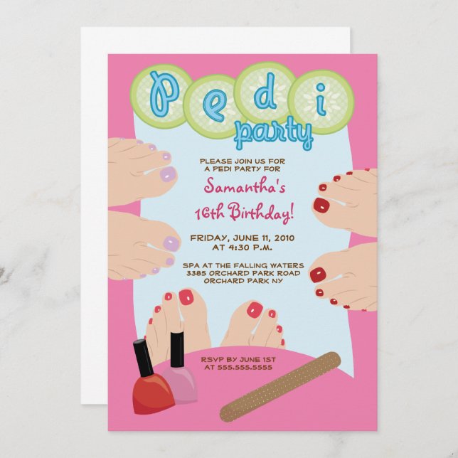 Invitation du spa PEDICURE Pedi Party 5x7 (Devant / Derrière)