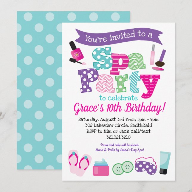 Invitation du spa - Spa Anniversaire de enfant (Devant / Derrière)