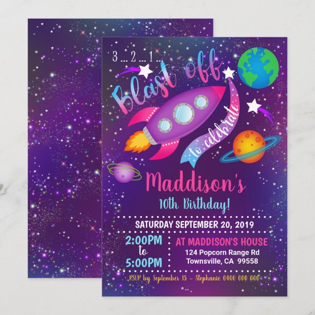 Invitation du Space Party Girl (Devant / Derrière)