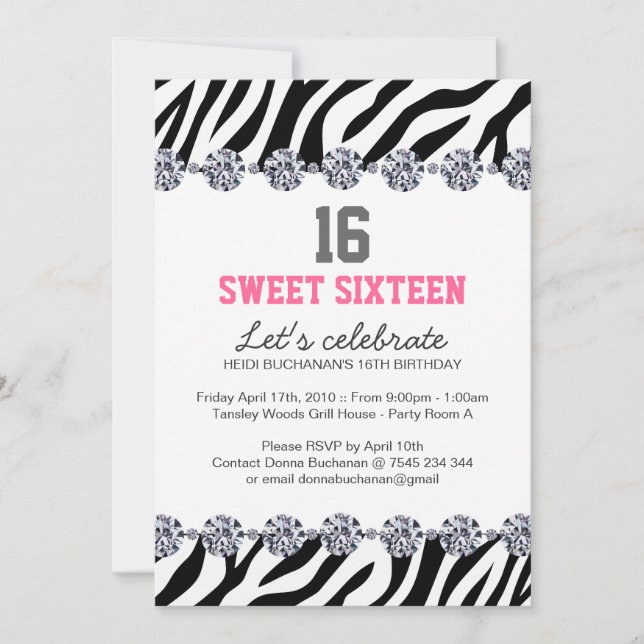 Invitation du Sweet sixteen (Devant)