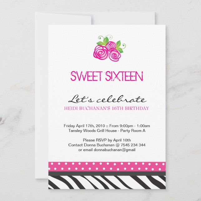 Invitation du Sweet sixteen (Devant)