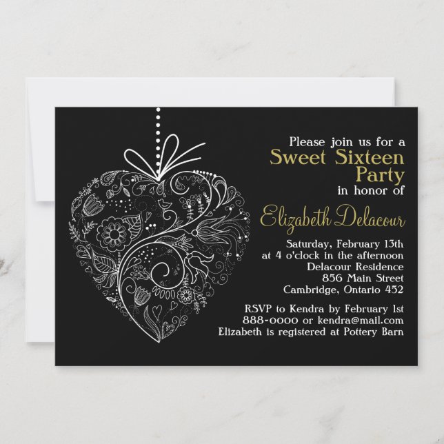 Invitation du Sweet sixteen du coeur Whimsical noi (Devant)