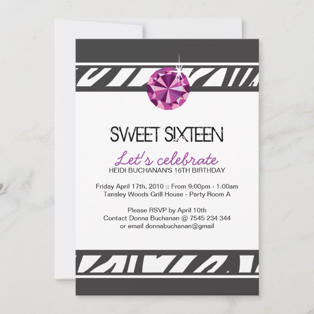 Invitation du sweet sixteen Party (Devant)