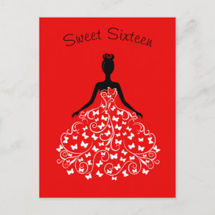 Invitation du Sweet sixteen rouge noir papillon