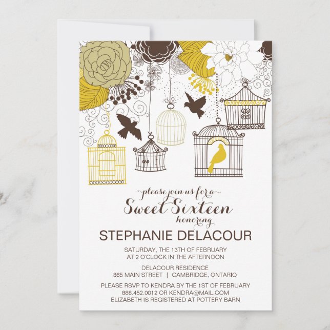 Invitation du Sweet sixteen Vintage Jaune (Devant)