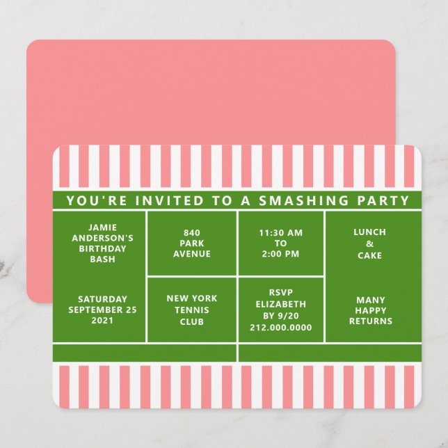 Invitation du Tennis Party (Devant / Derrière)