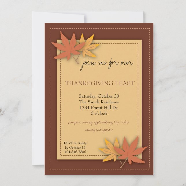 Invitation du Thanksgiving Party (Devant)