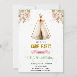 Invitation du thème du camping Boho