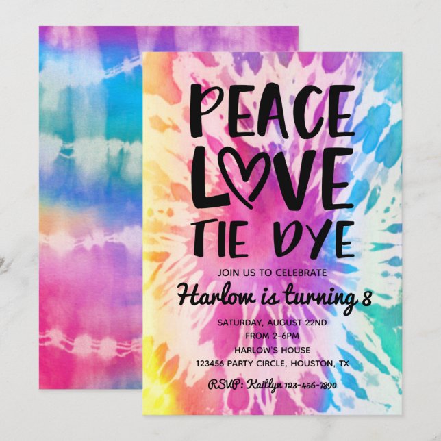 Invitation du Tie Dye Party | Anniversaire de Tie  (Devant / Derrière)