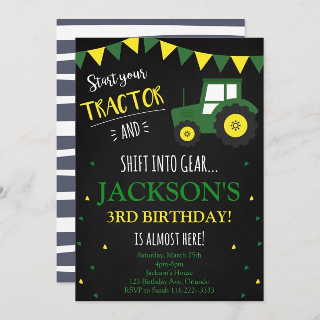 Invitation du tracteur, Invitation d'anniversaire  (Devant / Derrière)