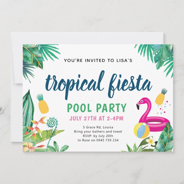 Invitation du Tropical Pool Party (Devant)