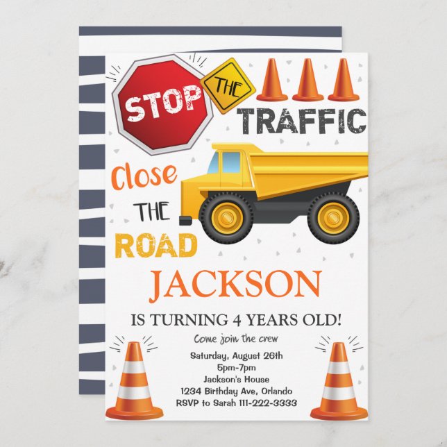 Invitation du véhicule de camion de construction (Devant / Derrière)